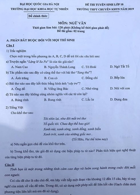 Giáo viên nói gì về đề thi Văn trường THPT Chuyên Khoa học Tự nhiên? - Ảnh 1.