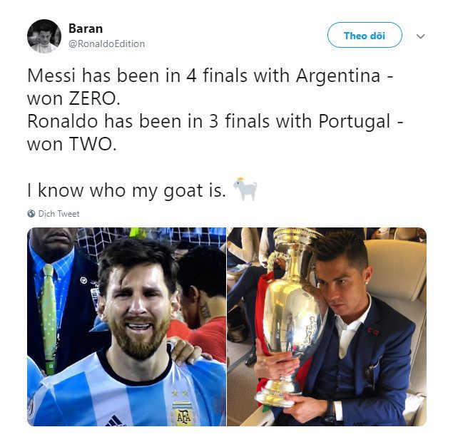 Messi bị troll đủ kiểu trên mạng xã hội sau khi Ronaldo giành thêm danh hiệu với ĐT Bồ Đào Nha - Ảnh 3.