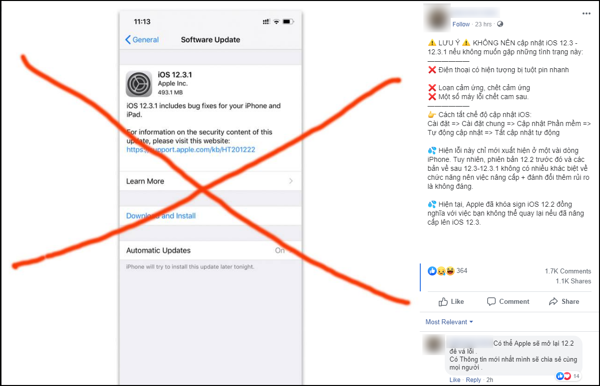 Tin đồn thất thiệt gây hoang mang Facebook Việt: iPhone tụt pin, chết camera, chết cảm ứng vì update iOS mới? - Ảnh 1. Tin đồn thất thiệt gây hoang mang Facebook Việt: iPhone tụt pin, chết camera, chết cảm ứng vì update iOS mới? - Ảnh 1.