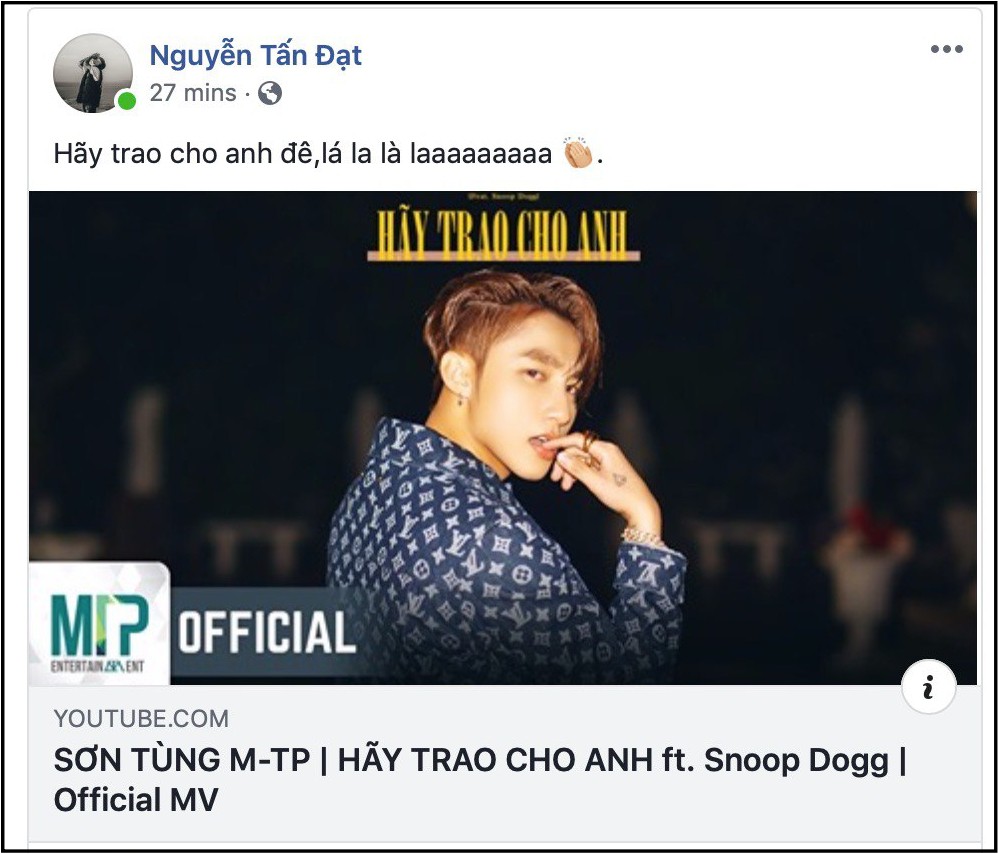 Từng mỉa mai Sơn T&ugrave;ng M-TP, nay Đạt G v&agrave; B Ray lại c&ugrave;ng c&ocirc;ng khai ủng hộ MV &ldquo;H&atilde;y trao cho anh&rdquo; như chưa hề c&oacute; chuyện g&igrave; xảy ra - Ảnh 1.