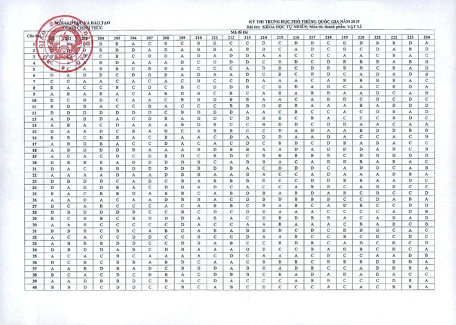 Đáp án môn Vật lý THPT Quốc gia 2019 chính thức từ Bộ GD&ĐT - Ảnh 1.