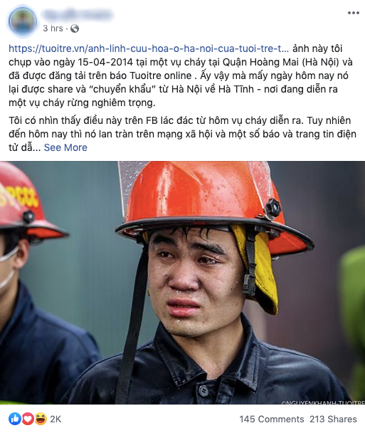 Anh lính cứu hỏa ở Hà Nội bị nhầm lẫn trong vụ cháy rừng Hà Tĩnh, tác giả bức ảnh lên tiếng - Ảnh 3.