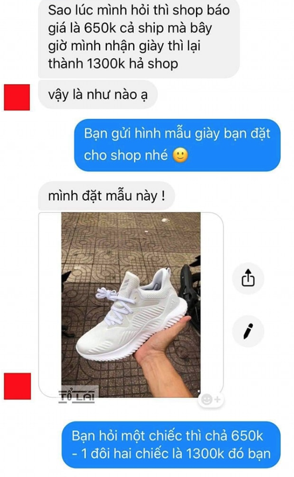 Mua giày bị khống giá gấp đôi, shop thanh minh một chiếc 650K, một đôi là 1300K: Ủa vậy có healthy, có balance không? - Ảnh 1.