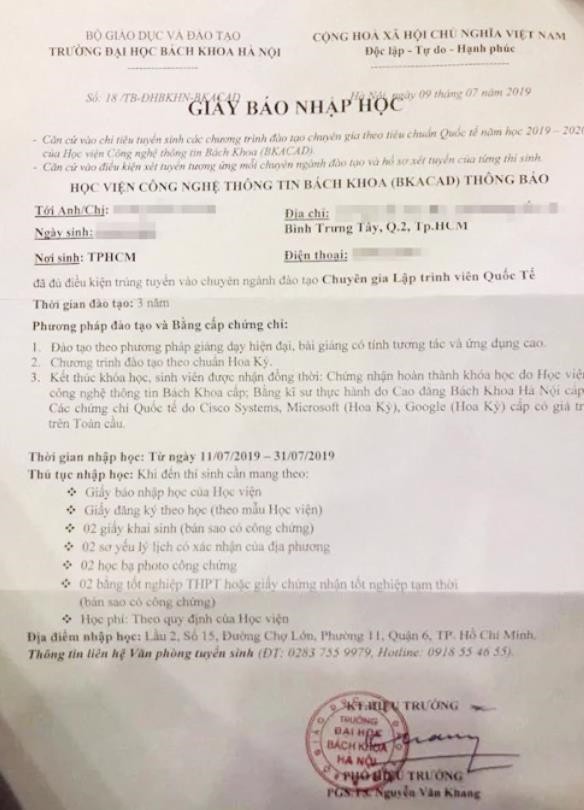 ĐH Bách khoa Hà Nội lên tiếng xin lỗi thí sinh và phụ huynh vì giấy báo nhập học giả, gây hiểu nhầm - Ảnh 2.