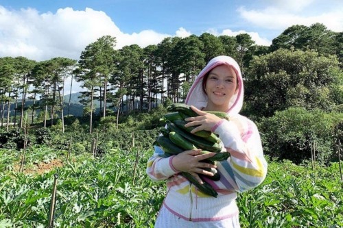 Khác xa với hình ảnh trên thảm đỏ, Lý Nhã Kỳ giản dị đi dép tổ ong, diện đồ mặc nhà khoe khu nông trại 50 héc - ta đất tại Đà Lạt - Ảnh 1.