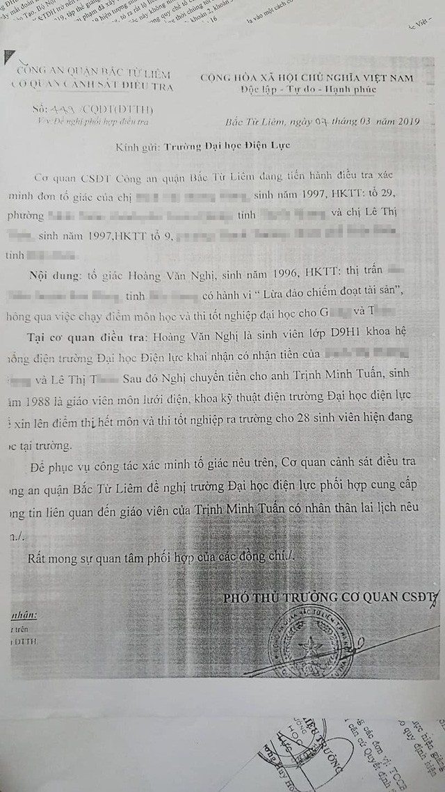 Tiếp vụ lùm xùm tại Đại học Điện lực: Công an đang xác minh thông tin một giảng viên bị tố nhận tiền chạy điểm - Ảnh 1.
