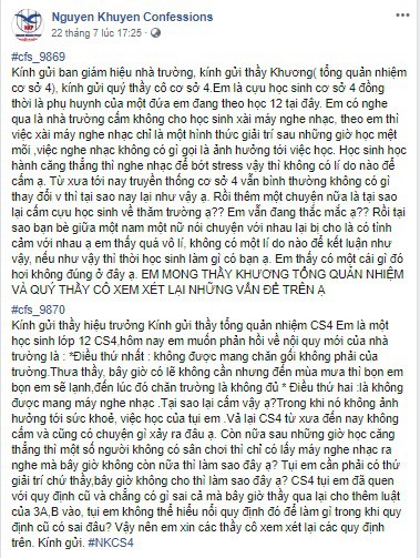 Học sinh bức x&uacute;c đăng confessions tố trường Nguyễn Khuyến khi bị cấm mang tai nghe, cấm nam nữ tr&ograve; chuyện với nhau khi đến trường - Ảnh 1.
