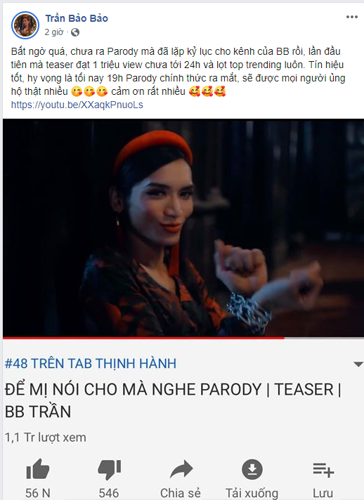 Sức hút của thánh chơi dơ BB Trần: Teaser parody Để Mị Nói Cho Mà Nghe cán mốc triệu view trong 24h, lọt top trending! - Ảnh 1.