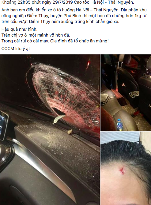 Truy tìm kẻ ném vỡ kính xe ô tô khiến 1 phụ nữ bị thương trên cao tốc Hà Nội - Thái Nguyên - Ảnh 2.