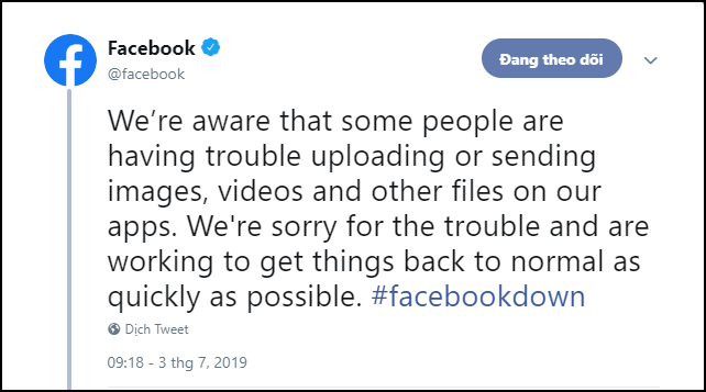 Facebook thừa nhận tất cả app đều gặp lỗi, hiện tại đã hoạt động trở lại bình thường - Ảnh 1.