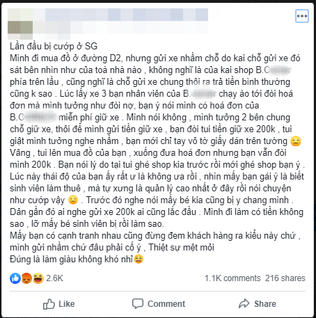 Shop đồ lưu niệm ở Sài Gòn thu phí gửi xe 200k vì khách không mua hàng: Nhân viên chứng kiến sự việc nói gì? - Ảnh 1.