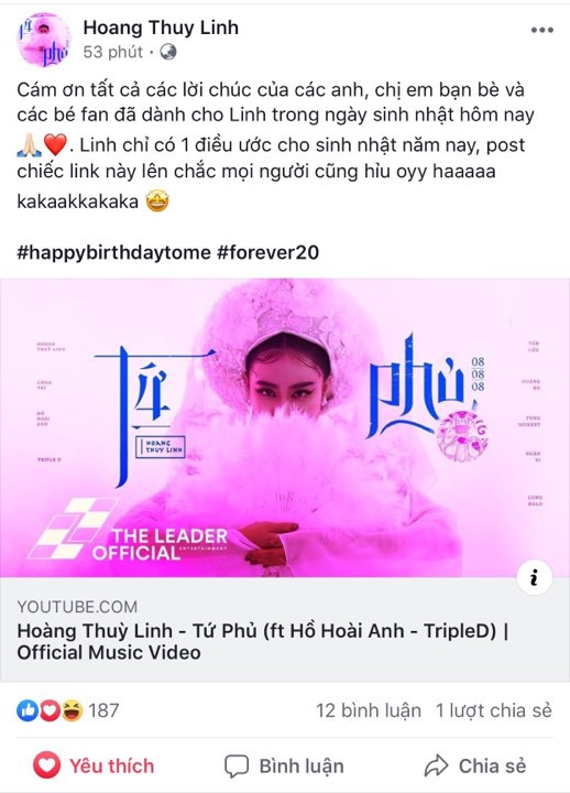 Sinh nhật rồi mà Tứ Phủ vẫn chưa top 1 trending, Hoàng Thùy Linh dịu dàng thả link nhắn nhủ đầy ẩn ý - Ảnh 1.