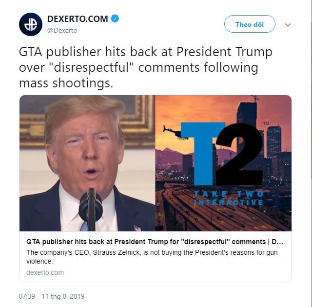 Nhà phát hành game GTA “mạnh miệng” đả kích phát ngôn của Tổng thống Donald Trump sau vụ xả súng tại Hoa Kỳ - Ảnh 1.