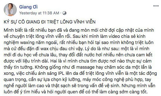 Ký sự Giang Ơi đi triệt lông vĩnh viễn bằng áng sáng IPL, ai đang có cùng ý tưởng thì bơi vào tham khảo ngay - Ảnh 2.