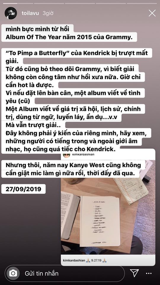 Hoàng tử indie Thái Vũ ám chỉ Taylor Swift không xứng đáng với giải Grammy, công khai ủng hộ màn giật mic của Kanye West - Ảnh 1.