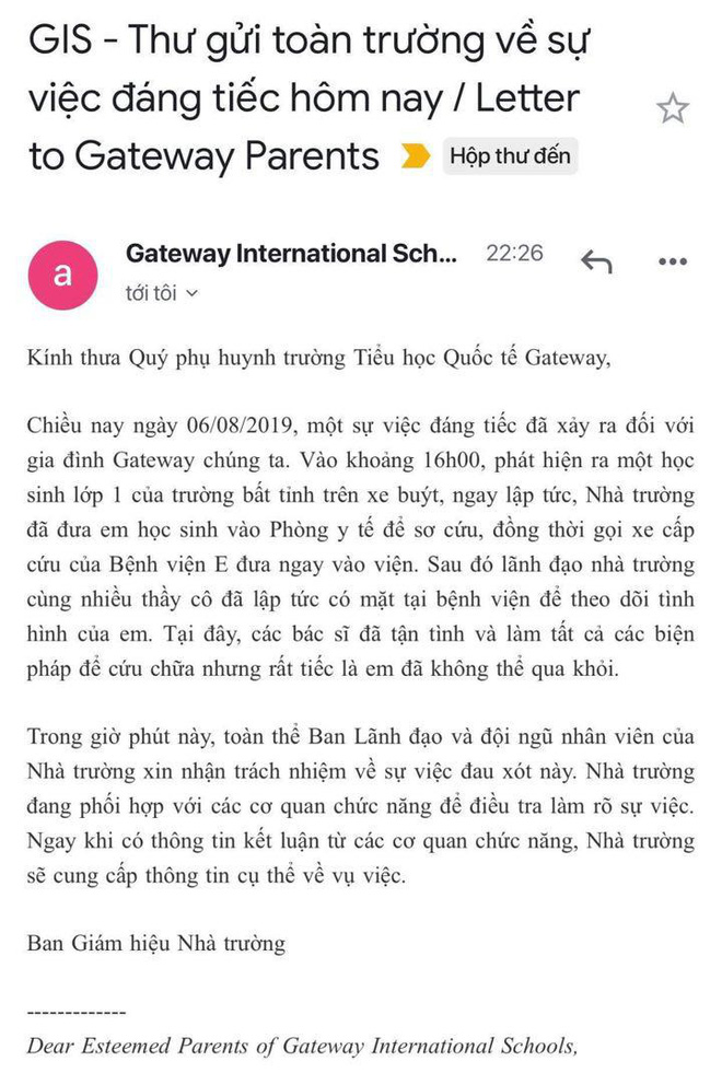 BGH trường Gateway trong TCBC chính thức: Nhận trách nhiệm nhưng “quên” xin lỗi sau vụ bé lớp 1 tử vong vì bị bỏ quên trên xe bus? - Ảnh 3.