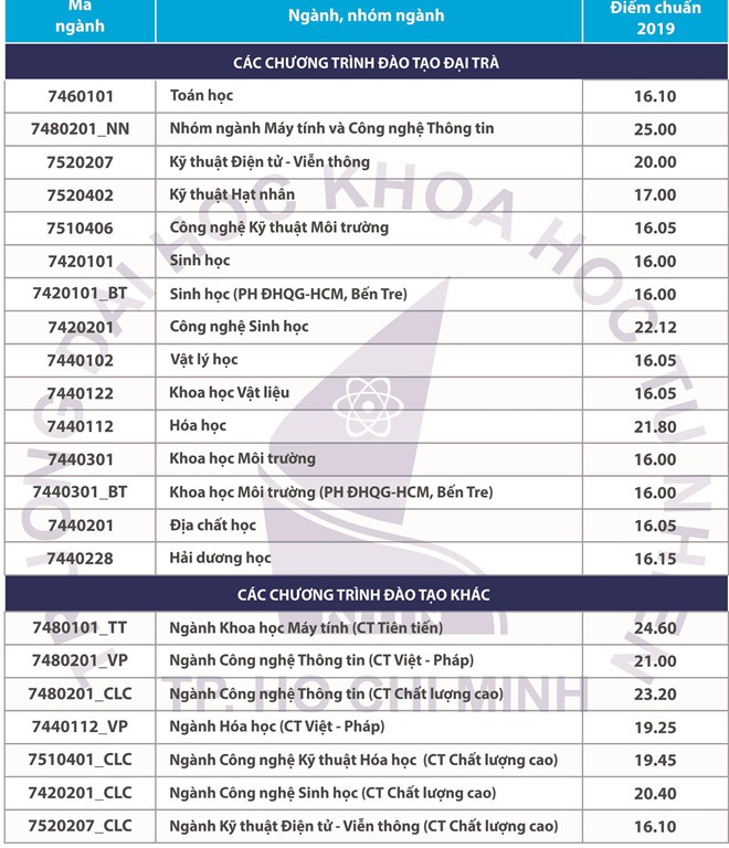 Điểm chuẩn Đại học Khoa học Tự nhiên TP.HCM năm 2019 cao nhất 25 điểm - Ảnh 1.