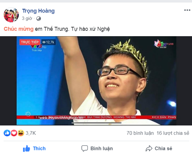 Trọng Hoàng, Xuân Mạnh bày tỏ niềm tự hào khi chứng kiến thí sinh người Nghệ An đoạt ngôi quán quân Olympia 2019 - Ảnh 1.