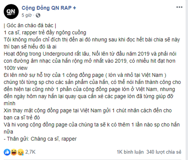 Fanpage Underground xóa post bóng gió Jack vô ơn sau chưa đầy 1 ngày, phía Jack lên tiếng giải thích sự việc - Ảnh 1.