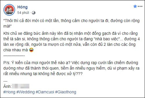 Xôn xao hình ảnh đám cưới dựng rạp lấn cả nửa con đường, người ngán ngẩm chê ý thức, người hốt hoảng sợ nguy hiểm - Ảnh 1.