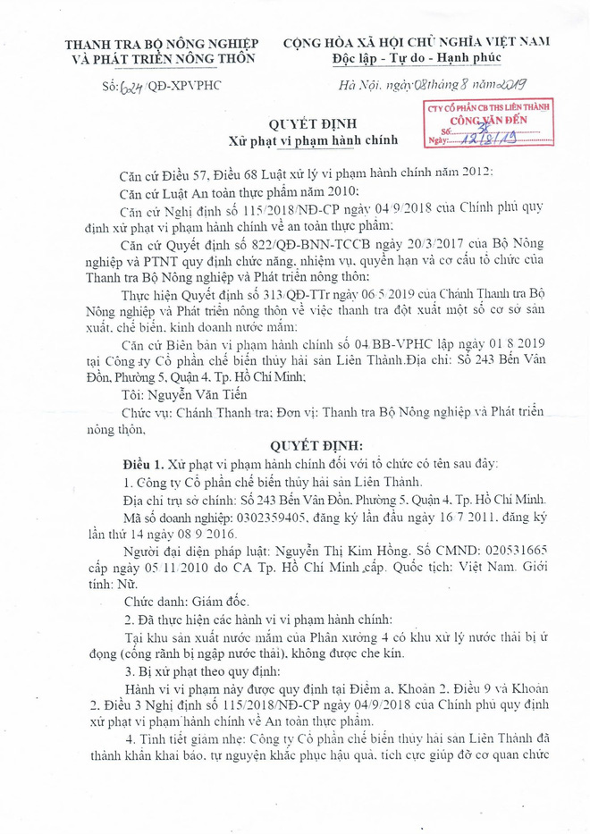 Chánh Thanh tra Bộ NN&PTNT: Cty Liên Thành không dùng Soda công nghiệp sản xuất nước mắm - Ảnh 1. Chánh Thanh tra Bộ NN&PTNT: Cty Liên Thành không dùng Soda công nghiệp sản xuất nước mắm - Ảnh 1.