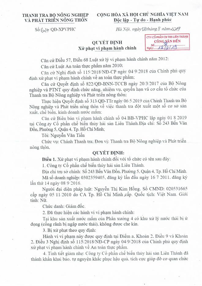  Chánh Thanh tra Bộ NN&PTNT: Cty Liên Thành không dùng Soda công nghiệp sản xuất nước mắm - Ảnh 1.