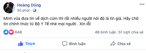 Sau Ngô Thanh Vân, NSND Hoàng Dũng cũng chính thức lên tiếng xin lỗi khi đưa tin sai về dịch cúm Corona  - Ảnh 1.