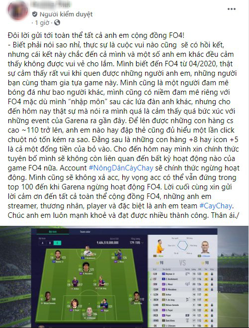 Đại gia top 1 server FIFA Online 4 tuyên bố nghỉ game, cất xó acc đã nạp tiền tỷ - Ảnh 1.