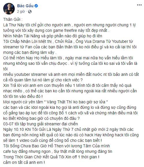 Drama làng Free Fire: Bác Gấu bóng gió streamer người yêu Hạ Mi dùng hack, viết tâm thư tuyên bố Vàng thật không sợ lửa - Ảnh 3.