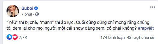 Suboi bất ngờ đăng đàn cực gắt để bảo vệ Rap Việt trước những tranh cãi trái chiều: Yếu thì bị chê, mạnh thì áp lực? - Ảnh 1.
