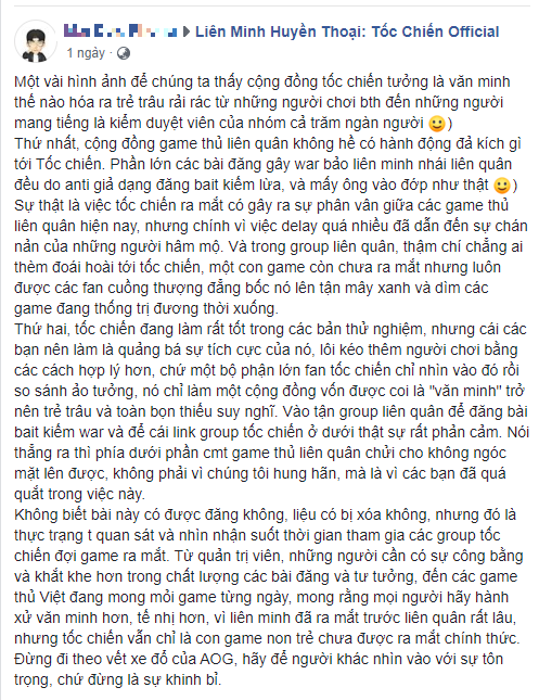 Game thủ Liên Quân viết sớ lên án cộng đồng LMHT: Tốc Chiến toàn trẻ trâu, tố cáo đội ngũ kiểm duyệt - Ảnh 2.