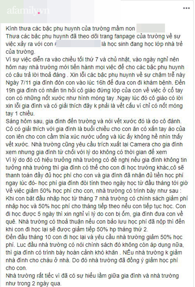 Bé mẫu giáo đi học về tay xuất hiện đầy vết bấm móng tay, nhà trường có bài giải thích khiến mẹ bức xúc vì sai sự thật? - Ảnh 4.