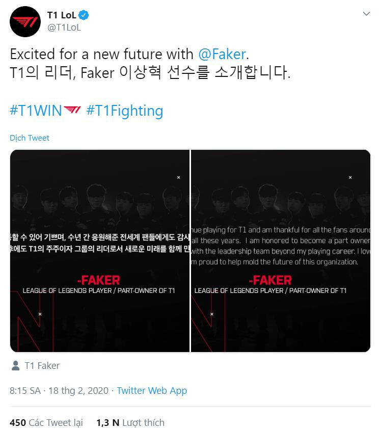 Nóng: Faker sở hữu cổ phần T1 , Quỷ Vương Bất Tử lên đời thành chủ tịch Lee - Ảnh 1. Nóng: Faker sở hữu cổ phần T1 , Quỷ Vương Bất Tử lên đời thành chủ tịch Lee - Ảnh 1.