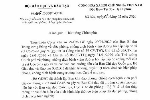 Bộ GD&ĐT xin ý kiến Thủ tướng cho học sinh nghỉ học để phòng, chống dịch bệnh do virus Corona gây ra - Ảnh 1.