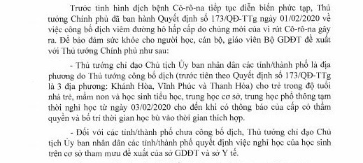 Bộ GD&ĐT xin ý kiến Thủ tướng cho học sinh nghỉ học để phòng, chống dịch bệnh do virus Corona gây ra - Ảnh 2.