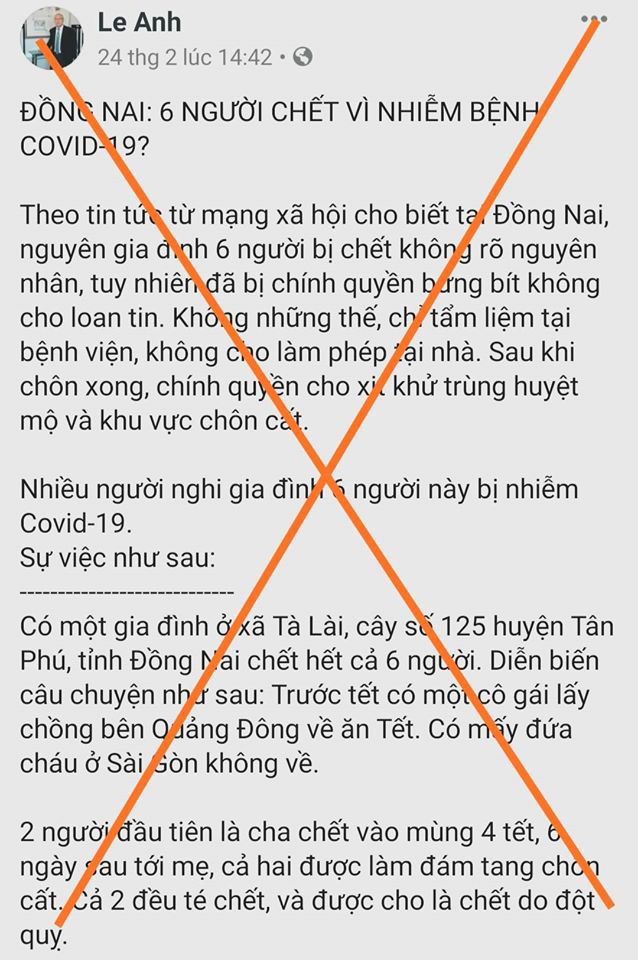 Thông tin 6 người trong 1 gia đình chết do nhiễm Covid-19 ở Đồng Nai là sai sự thật - Ảnh 1.