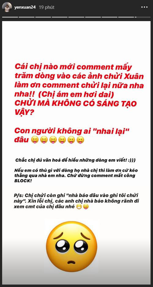 Yến Xuân đáp cực gắt anti-fan: Nếu em có thù gì với dòng họ nhà chị thì cứ kéo thẳng qua nhà em - Ảnh 1.