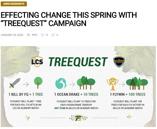 Làm công ích theo cách mê game: Đội tuyển LMHT Bắc Mỹ FlyQuest phát động chiến dịch trồng cây xanh với mỗi điểm hạ gục! - Ảnh 1.
