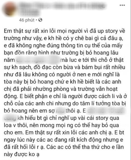 Nữ du học sinh Mỹ chê KTX cách ly Kinh khủng khiếp, không dám động cái gì hết lên tiếng xin lỗi, khóa vội trang cá nhân - Ảnh 2.