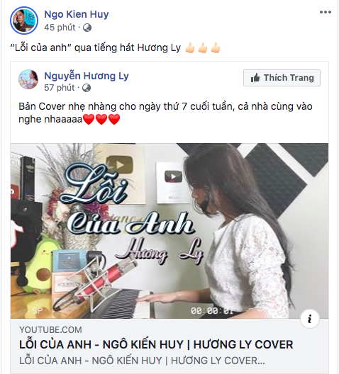 Được chính chủ Ngô Kiến Huy “share” bản cover nhưng Hương Ly chẳng được khen mà bị netizen phũ toàn tập: “Bản gốc hay hơn!” - Ảnh 3.