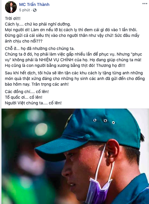 Trấn Thành lên tiếng về chuyện tiếp tế ở khu cách ly: Thương chiến sĩ chút đi, đi cách ly chứ không phải nghỉ dưỡng! - Ảnh 2.