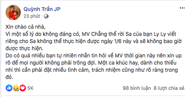 Thêm biến căng, LyLy bất ngờ tung tin nhắn với ekip Quỳnh Trần JP và cho rằng: Không nghĩ status đó do chính chị Quỳnh đăng - Ảnh 5.