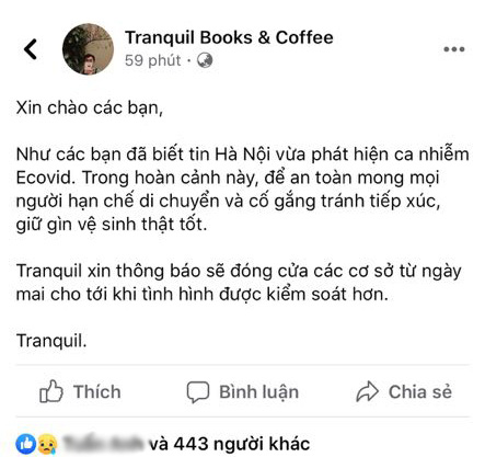 Hàng loạt quán cafe và nhà hàng ở Hà Nội thông báo đóng cửa, chưa hẹn ngày mở lại sau khi xuất hiện ca nhiễm Covid-19 thứ 17 - Ảnh 3.