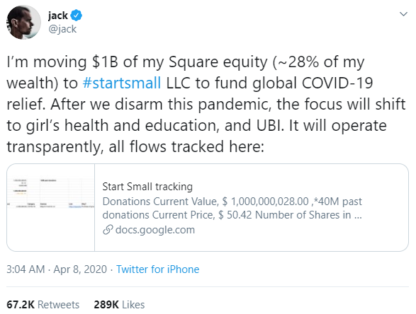Tỷ phú kiêm CEO Twitter tặng 1 tỷ USD cho cuộc chiến chống Covid-19, kèm cả link Google Sheets cho thấy độ minh bạch của mình - Ảnh 2.