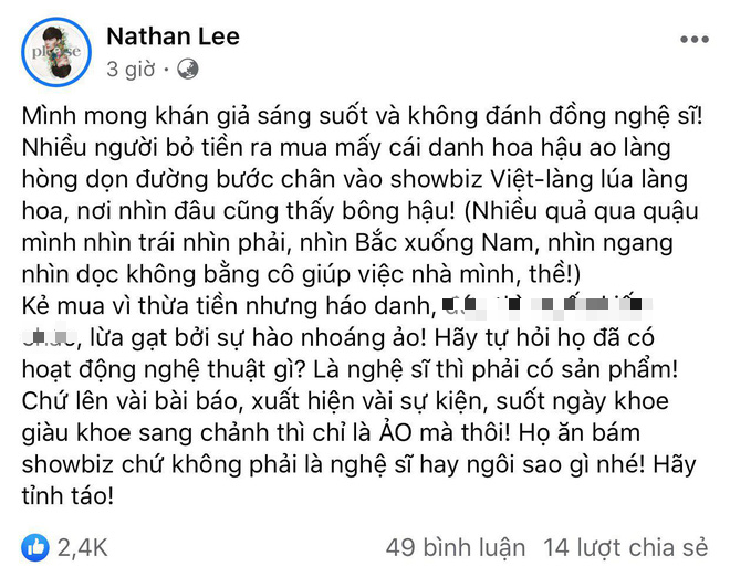 Sau ồn ào của loạt mỹ nhân Vbiz gần đây, Nathan Lee có phát ngôn gây sốc: Nhiều Hoa hậu chẳng bằng giúp việc nhà tôi - Ảnh 2.