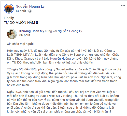 Orange - LyLy lên tiếng tuyên bố kết thúc loạt lùm xùm với công ty Châu Đăng Khoa: Tự do muôn năm! - Ảnh 2.