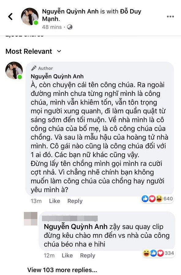 Antifan tr&ecirc;u chọc biệt danh c&ocirc;ng ch&uacute;a b&eacute;o, Quỳnh Anh một lần n&oacute;i hết: Đừng lấy t&ecirc;n chồng m&igrave;nh gọi ra cợt nhả! - Ảnh 2.