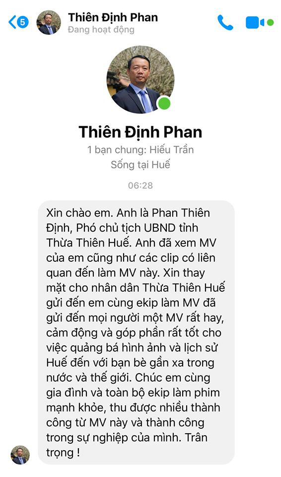 Đích thân Phó Chủ tịch UBND tỉnh Thừa Thiên Huế gửi lời chúc mừng Hoà Minzy khi làm MV về câu chuyện lịch sử đầy thành công - Ảnh 3.