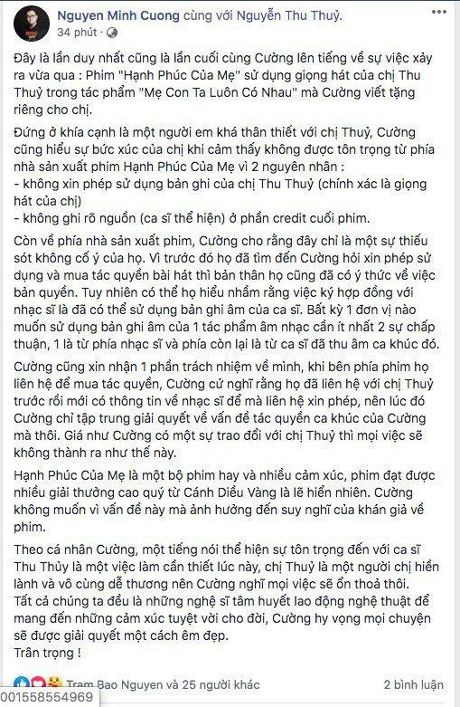 Bị Thu Thủy tố xài chùa nhạc phim, NSX Hạnh Phúc Của Mẹ lên tiếng xin lỗi: Chúng tôi sẽ trả lại công bằng cho ca sĩ - Ảnh 2.