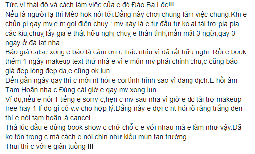 Đào Bá Lộc bị chuyên viên trang điểm tố không tôn trọng, báo giá xong rồi huỷ ngang để thực hiện MV với người khác? - Ảnh 2.